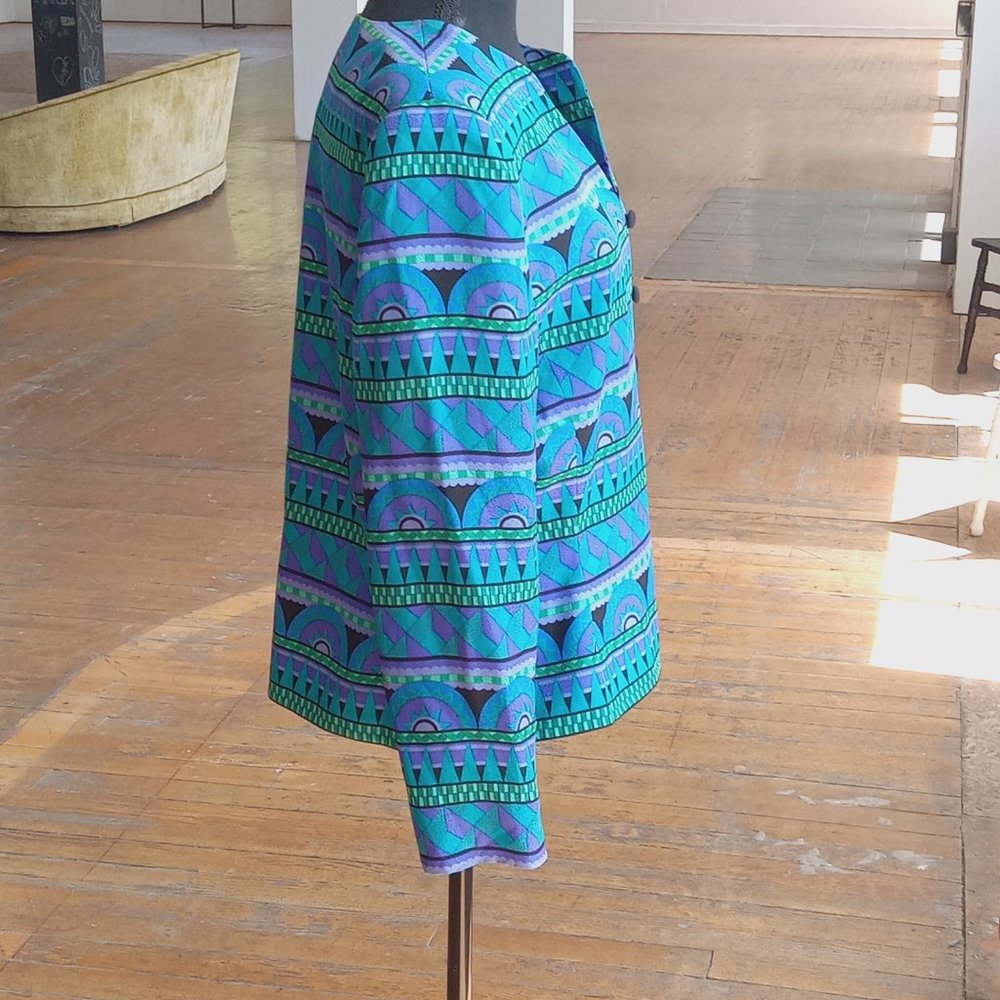 Vintage 100% silk Purple bluescreen black geometric print blazer - Picture 4 of 6